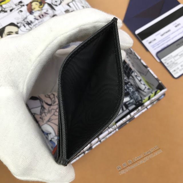 prada卡包 普拉達2020最新款限量版卡片夾 2MC149 Prada鯨魚圖案黑色卡包  pyd2405